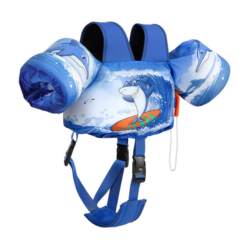 MoKo 13-30 lbs/30-70 lbs Toddler Floaties Arm Floaties, Toddler Swim Vest Cartoon Swim Arm Band for Kids with Crotch Strap Pool Float Vests Sleeves Shoulder Straps Learn to Swim Blue Surf Shark for kids 30-70 lbs - BeesActive Australia