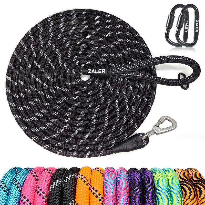 ZALER Long Dog Leash, 50 feet 30ft 20ft 15ft 10ft Dog Training Lead, Heavy Duty Reflective Check Cord Recall Leash for Dogs Training, Playing, Camping, or Backyard (20FT, Black) 20FT*2/5" - BeesActive Australia