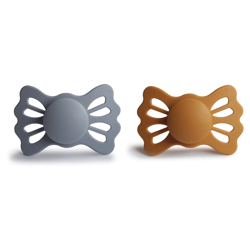 FRIGG Lucky Symmetrical SilkySoft Silicone Baby Pacifier | Made in Denmark | BPA-Free (Great Gray/Honey Gold, 6-18 Months) Great Gray/Honey Gold - BeesActive Australia