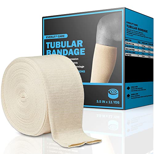 EVERLIT Elasticated Tubular Support Bandage | Stockinette Tubing for Large Arm, Knees, Legs | Light to Moderate Compression Bandage Roll For Tissue Support (Size E | 3.5" x 11 yd) Size E | 3.5" x 11 yd
