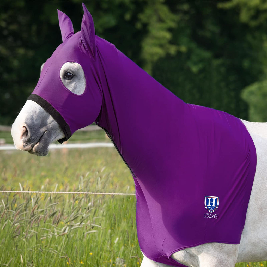 Harrison Howard Soft Fleece Trim Stretchy All-Covered Comfortable Horse Head Hood with Zipper Purple Large Full (Large)