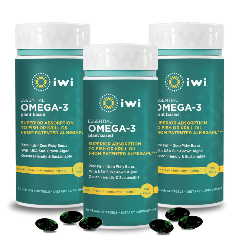 Iwi Omega-3 Essential, 90 Softgels (90 Servings), Plant-Based Algae Omega 3 with EPA + DHA, Brain, Heart & Immune Support Dietary Supplement, Krill & Fish Oil Alternative, No Fishy Aftertaste 90 Servings