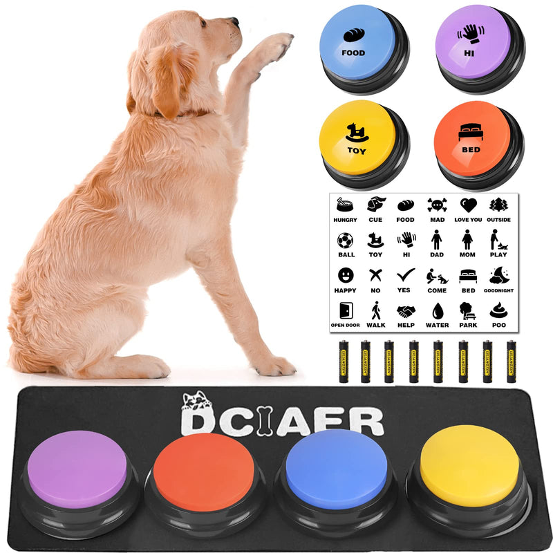 Dog Buttons for Communication,Talking Buttons for Dogs,4 Recordable Sound Buttons + 24 Scene Patterns + 1 Dog Button Mat+ 8 AAA Batteries 4 Pack - BeesActive Australia