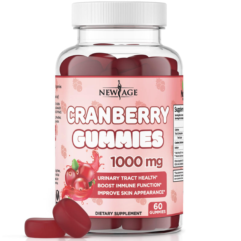 NEW AGE Cranberry Gummies Urinary Tract Health Gummies 1000mg - Supports Bladder, Kidney, UTI - Vegetarian (Cranberry 60 Gummies) 1
