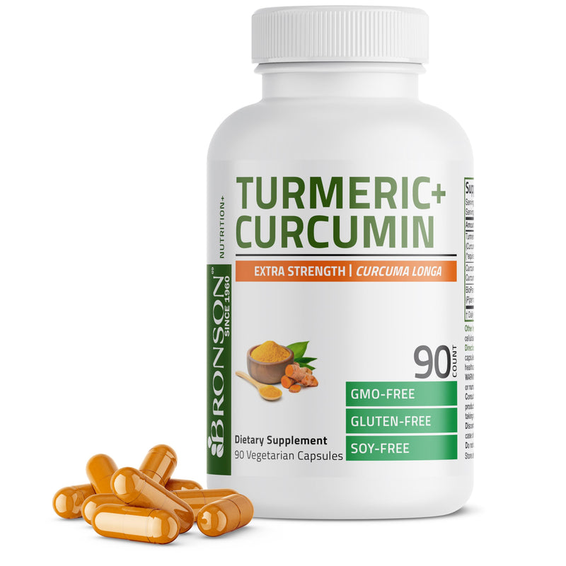 Bronson Turmeric Curcumin Extra Strength - Antioxidant, Joint & Digestion Support with BioPerine, Non-GMO, 90 Vegetarian Capsules Unflavoured 90 Count (Pack of 1)