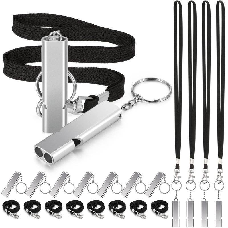 Hoteam 20 Pcs Aluminum Emergency Whistle Double Tubes Survival Safety Whistle with Lanyard Keychain Loud Whistle for Outdoor Camping Hiking Hunting Fishing Boating Kayak Signaling - BeesActive Australia