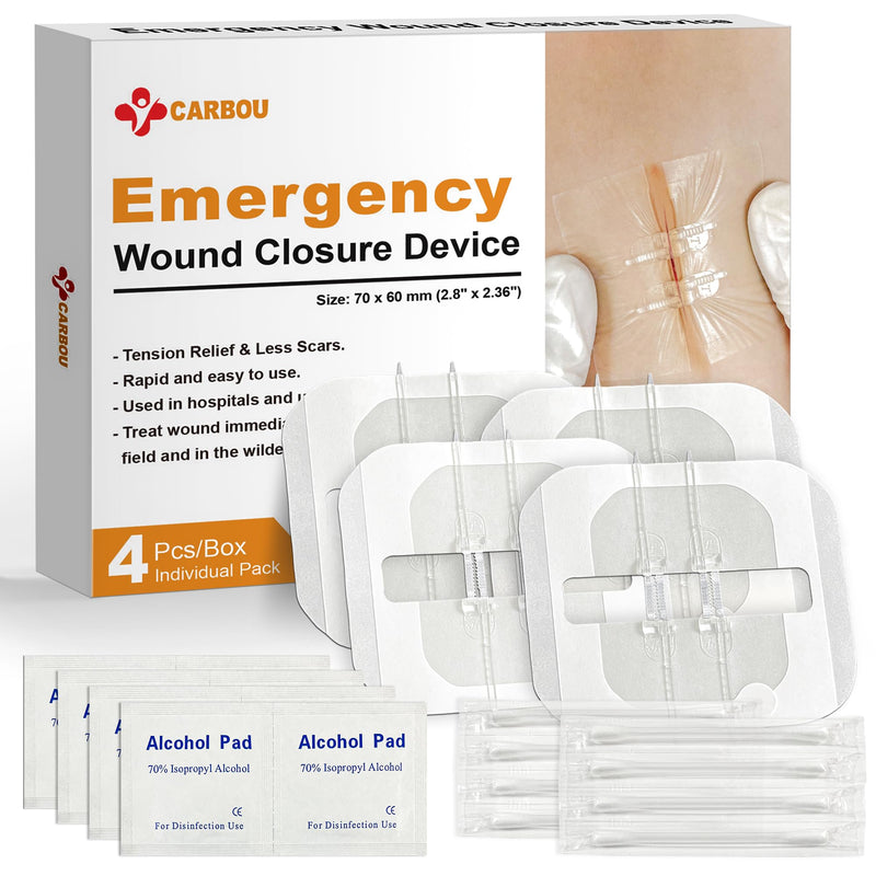 Carbou Emergency Wound Closure Strips, 4 Pcs Zip Stitch 2-Strap(4 Pcs)
