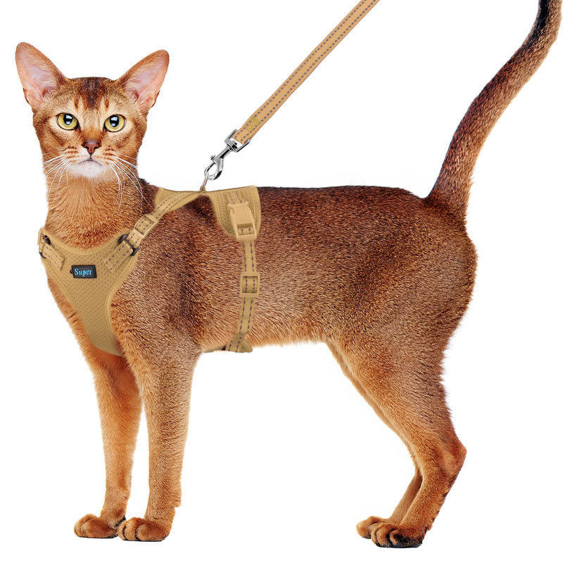 Supet Cat Harness and Leash Set for Small to Large Cats Adjustable Cat Vest Harness with Reflective Trim Universal Cat Leash and Harness for Cats/Puppies Medium (Chest: 17.5" - 19.5"） Beige - BeesActive Australia