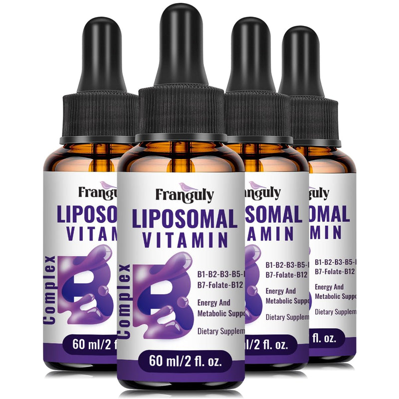 Liposomal Vitamin B Complex Liquid Sublingual B Complex Vitamins Supplement for Women Men Improved Absorption Methylated B12,B1, B2, B3, B5, B6,Folate,Biotin for Energy And Immune Support-8.0 oz 2 Fl Oz (Pack of 4)