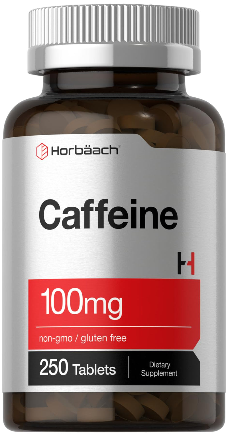 Caffeine Pills 100mg | 250 Tablets | Vegetarian Formula | Non-GMO, Gluten Free Supplement | by Horbaach - BeesActive Australia