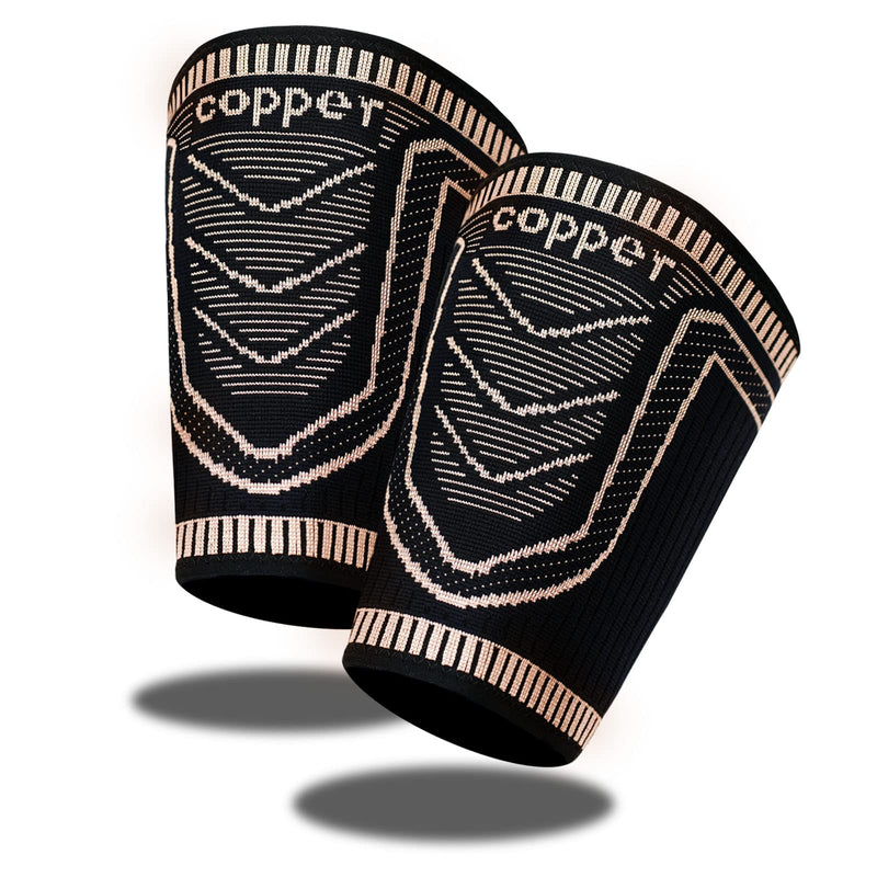 Hamstring Compression Sleeve(pair)-Copper Thigh Compression Sleeve for Women Men-Thigh Braces for Quad Supports,Groin Pull Relief,Running Large Black&Gold - BeesActive Australia