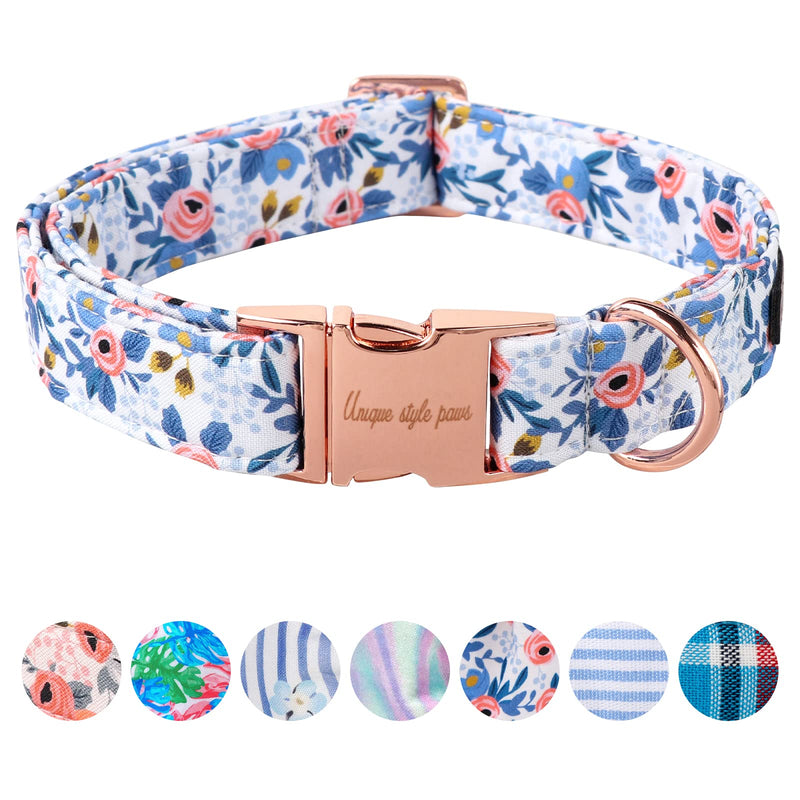 Unique style paws Dog Collar Metal Buckle Red Rose Collar Flower Gift Durable Cute Collar for Small Medium Large Boys Girls Dogs blue flower - BeesActive Australia