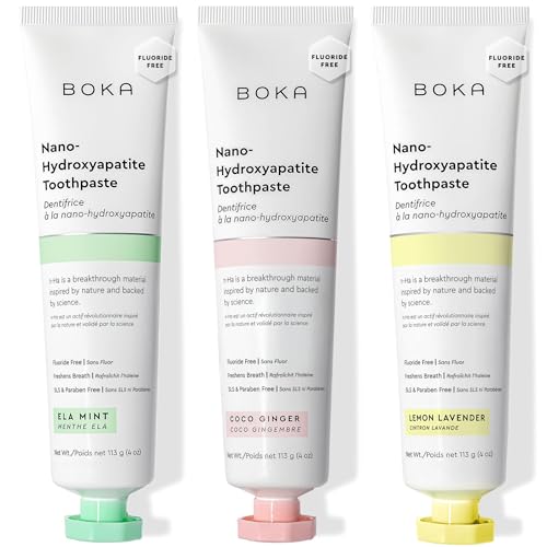 Boka Toothpaste - Fluoride Free Toothpaste, Nano Hydroxyapatite Toothpaste Value Pack (12 Ounce) E. Ela Mint, Coco Ginger, Lemon Lavender
