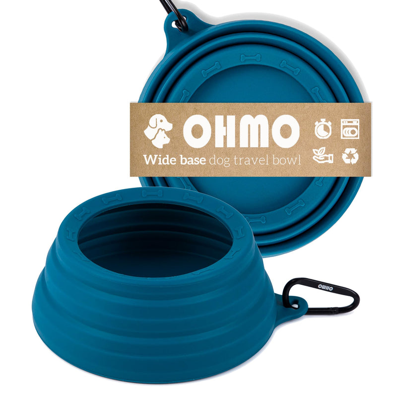 OHMO-Collapsible Dog Water Bowl Anti Tip Over No Spill from Car Movement(24oz Medium, Peacock Blue), Travel Dog Bowls, Less Splash Portable Pet Bowl for Road Trip, Cat Travel Accessories 24oz - BeesActive Australia