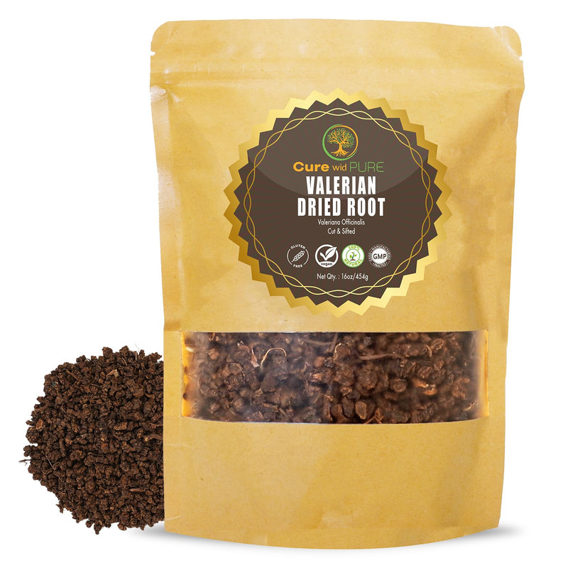 Cure wid Pure Organic Valerian Root Tea - Cut,Sifted & Non-Irradiated Valerian Tea Promotes Natural Relaxing Sleep - Te De Valeriana officinalis in Resealable Eco Friendly Pouch 16oz 1.00 Pound (Pack of 1) - BeesActive Australia