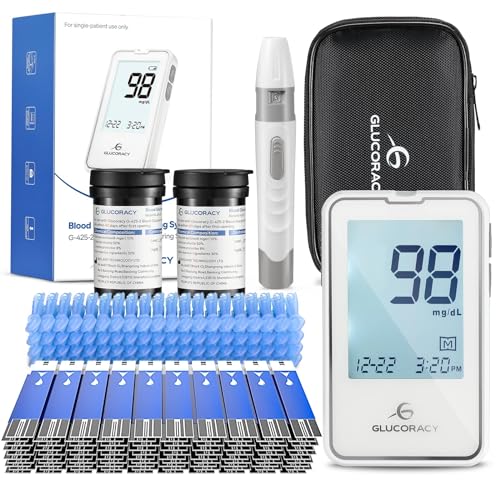 Glucoracy Blood Glucose Monitor Kit, 100 Blood Sugar Test Strips, No Coding 100 Test Strips