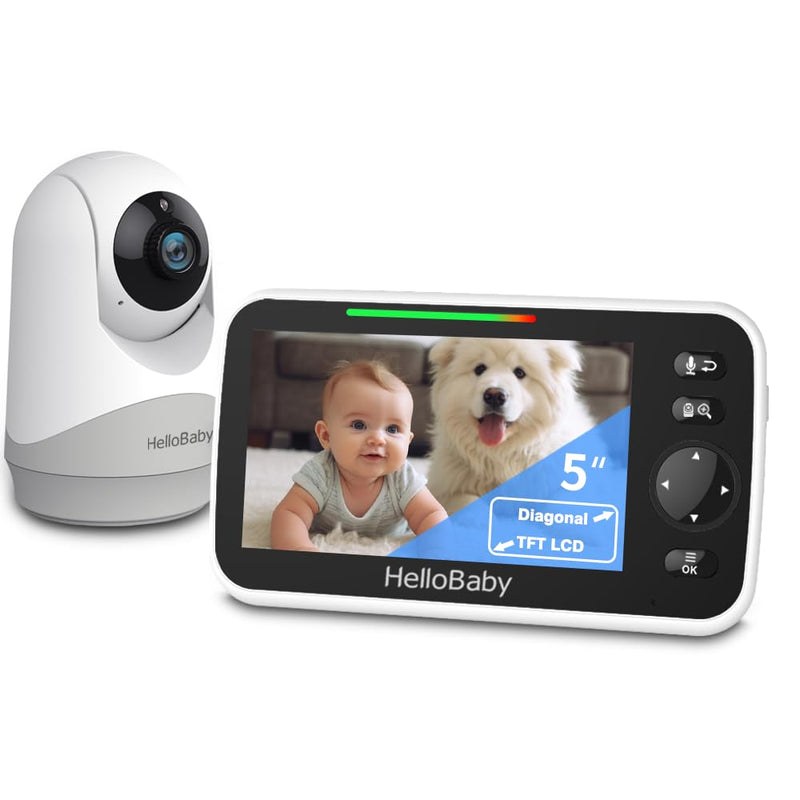 HelloBaby Monitor with Camera and Audio, 5'' Screen with 16-Hour Video Streaming, Remote Pan-Tilt-Zoom Camera, Two-Way Talk, VOX Mode, Auto-Night Vision, Range up to 960ft and No WiFi - BeesActive Australia