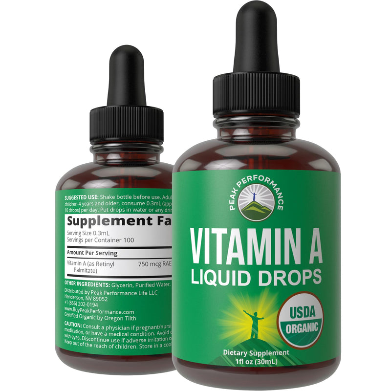USDA Organic Vitamin A Liquid Drops Supplement. Vegan High Bioavailability For Eye, Skin, and Bone Health. For Adults, Men, Women, Kids. Organic Vit A Oil Retinyl Palmitate. Gluten Free, Zero Sugar - BeesActive Australia