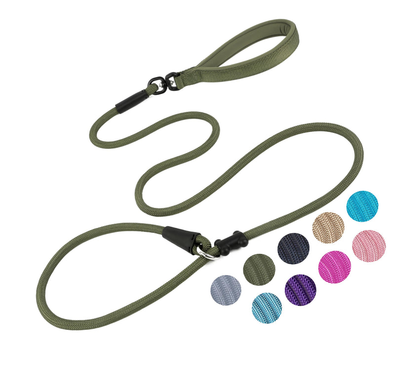 Slip Lead Dog Leash(6ft)，Strong Nylon Rope Leash Anti-Choking Anti-Pull and Outdoor Walking Training Lead for Small Medium Large Dogs (Army Green, 1/2"×6ft) Army Green - BeesActive Australia