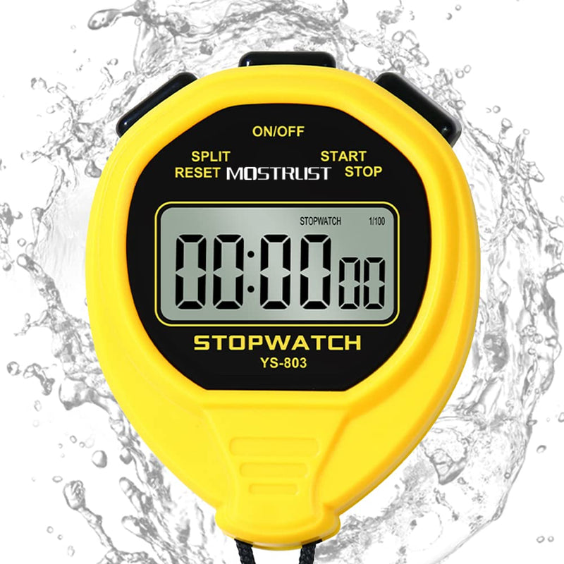 MOSTRUST Digital Waterproof Stopwatch, No Bells, No Clock, Simple Basic Operation, Silent, ON/Off, Large Display for Swimming Running Training Kids Coaches Referees Teachers (Yellow) Yellow - BeesActive Australia