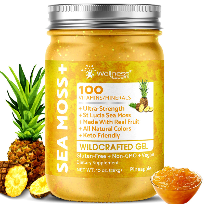 Irish Sea Moss Gel Superfood, Wildcrafted Seamoss Gel, Pineapple, 10 oz | Flavored Sea Moss Vitamin & Mineral Rich, Immune & Digestive Support, Caribbean Harvested, Musgo Marino, 1 Pack