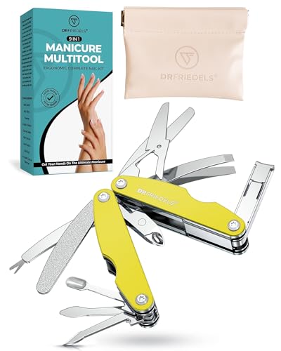 Manicure and Pedicure Kit - 9 in 1 Professional Manicure Set For Women & Men with Cuticle Trimmer, Cuticle Remover, Cuticle Pusher - Nail Techs & Nail Lovers’ Manicure Set Professional by DrFriedels Illuminating Yellow
