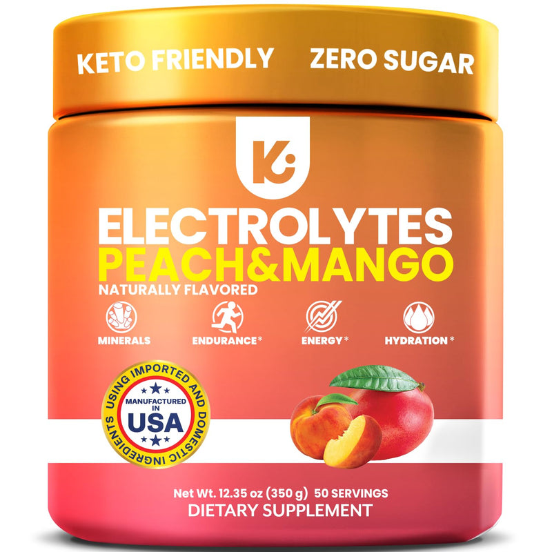 Keppi Electrolytes Powder – Peach Mango Flavor – No Sugar Hydration Supplement with Potassium, Magnesium, Sodium – 50 Servings – Keto, Vegan, Fasting-Friendly, Zero Calorie Electrolyte Drink 50 Servings - Tub