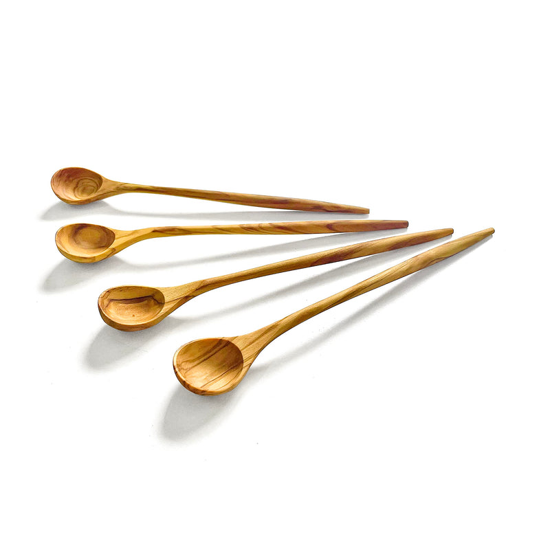 WONDERFUL 100% Natural Olive Wood Long Handle Spoons for Coffee, Tea, Milkshake Kitchen Stirring, Cocktail Stirrer; Mixing Honey Spoon, Chef Tasting Spoons 4 Pieces Pack Convenient Pack - BeesActive Australia