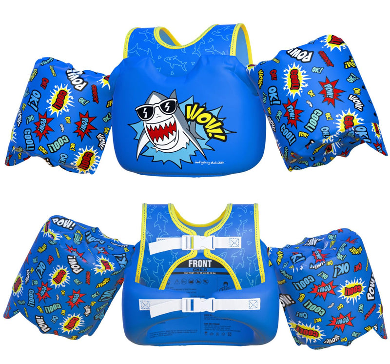 Dark Lightning Toddler Swim Vest for Age 2/3/4/5/6/7 Years Old, Toddler Floaties with Arm Wings 30-50 Pounds,USCG Approved Kids Life Jacket for Boat/Sea/Pool/Puddle Shark-Blue - BeesActive Australia