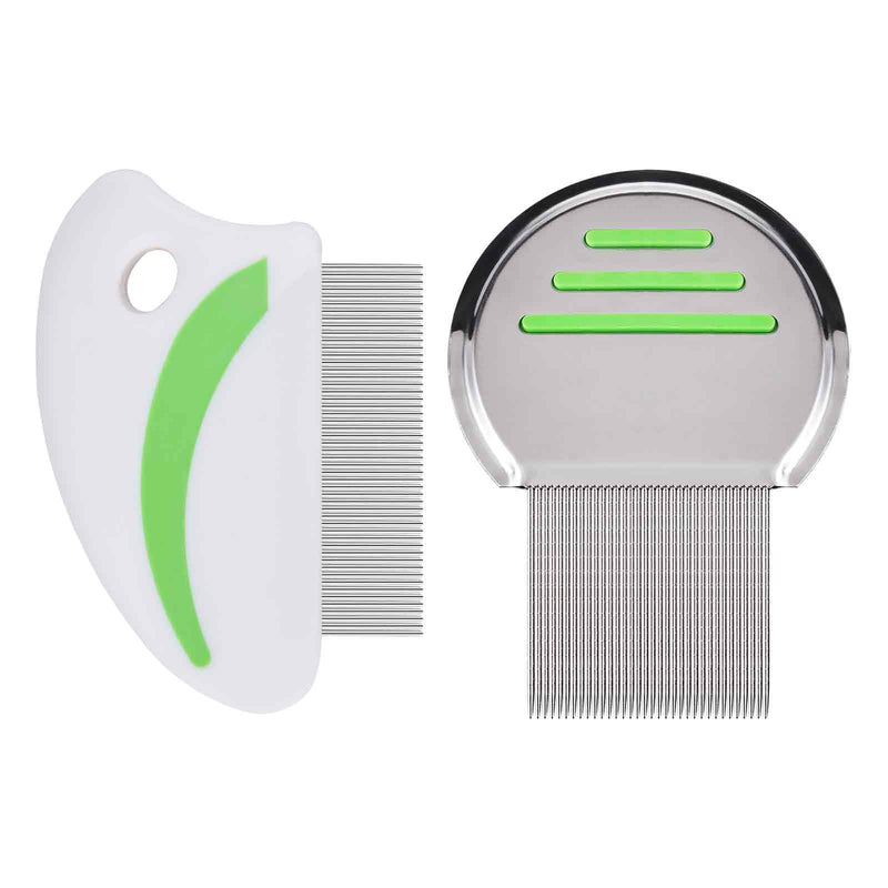 2 Pack Flea Lice Comb, Stainless Steel Dog Cat Grooming Combs with Rounded Teeth, Long-tooth Professional Pet Tear Stain Remover, Dematting Tool for Small, Medium & Large Pets - BeesActive Australia