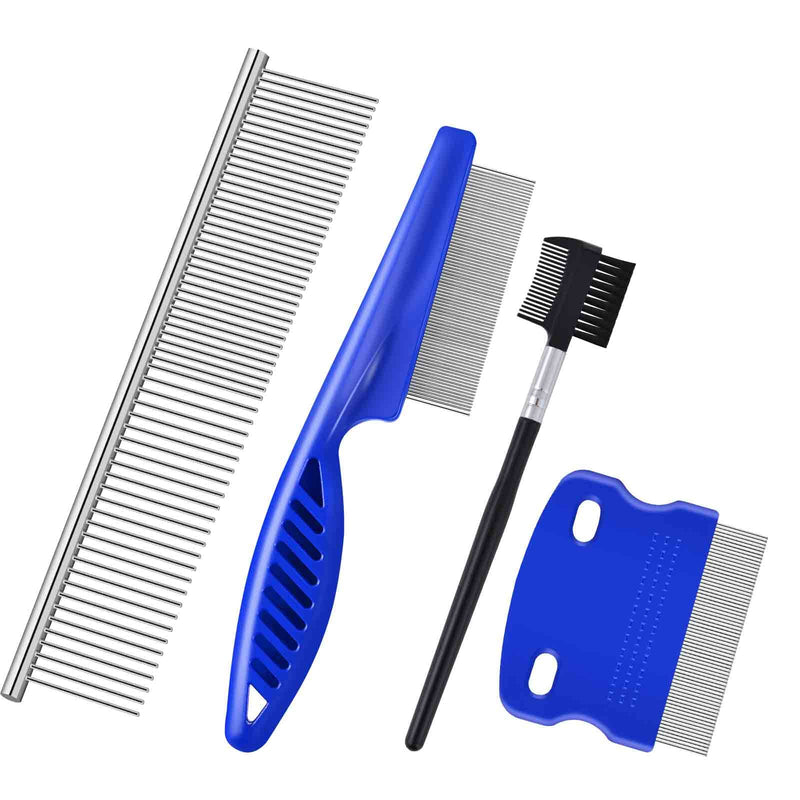 4 Pack Flea Lice Comb, 2-in-1 Stainless Steel Dog Cat Grooming Combs with Rounded Teeth, Double Sided Professional Pet Tear Stain Remover, Dematting Tool for Small, Medium & Large Pets - BeesActive Australia
