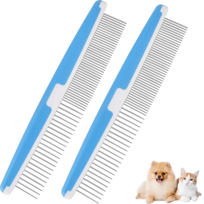 2 Pack Dog Combs, 2-in-1 Stainless Steel Cat Grooming Comb with Rounded Teeth, Professional Pet Dematting Tool, Prevents Knots and Mats for Small, Medium & Large Pets with Long & Short - BeesActive Australia