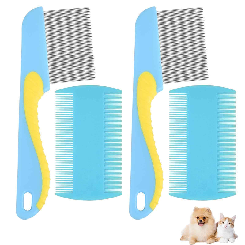 4 Pack Flea Lice Comb, Stainless Steel Dog Cat Grooming Combs with Rounded Teeth, 2-in-1 Double Sided Professional Pet Tear Stain Remover, Dematting Tool for Small, Medium & Large Pets - BeesActive Australia