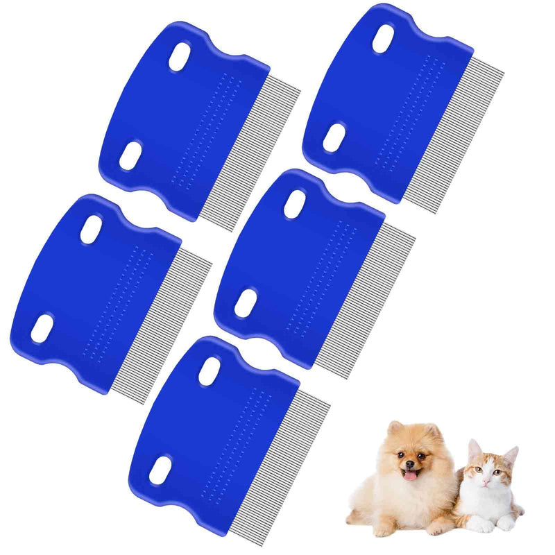 5 Pack Flea Lice Comb, Stainless Steel Dog Cat Grooming Combs with Rounded Teeth, Professional Pet Tear Stain Remover, Dematting Tool for Small, Medium & Large Pets - BeesActive Australia