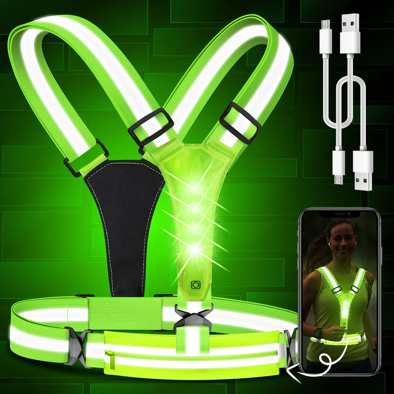 Upgraded LED Reflective Vest Running Gear, USB Rechargeable Reflective Light Up Running Vest with Waterproof Phone Bag,High Visibility Night Running Gear with Adjustable Waist&Shoulder for Men Women - BeesActive Australia