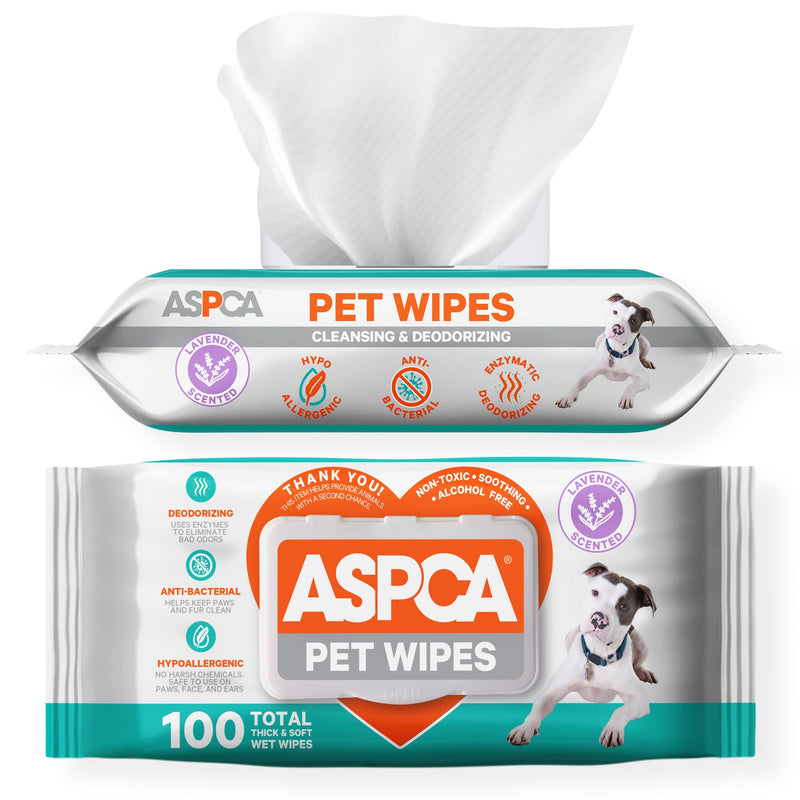 ASPCA Grooming Wipes Hypoallergenic for Dogs & Cats of All Ages, Cleansing & Deodorizing - Lavender Scented - 100pk - PawsPlanet Australia