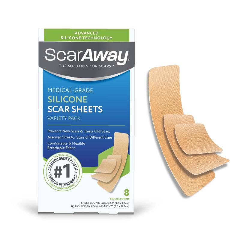 ScarAway Advanced Silicone Scar Sheets, Medical Grade Variety Pack Silicone Strips, Scar Treatment & Prevention for Surgical, Burn, Body, Acne, Hypertrophic & Keloid Scars, 8 Reuseable Sheets - BeesActive Australia