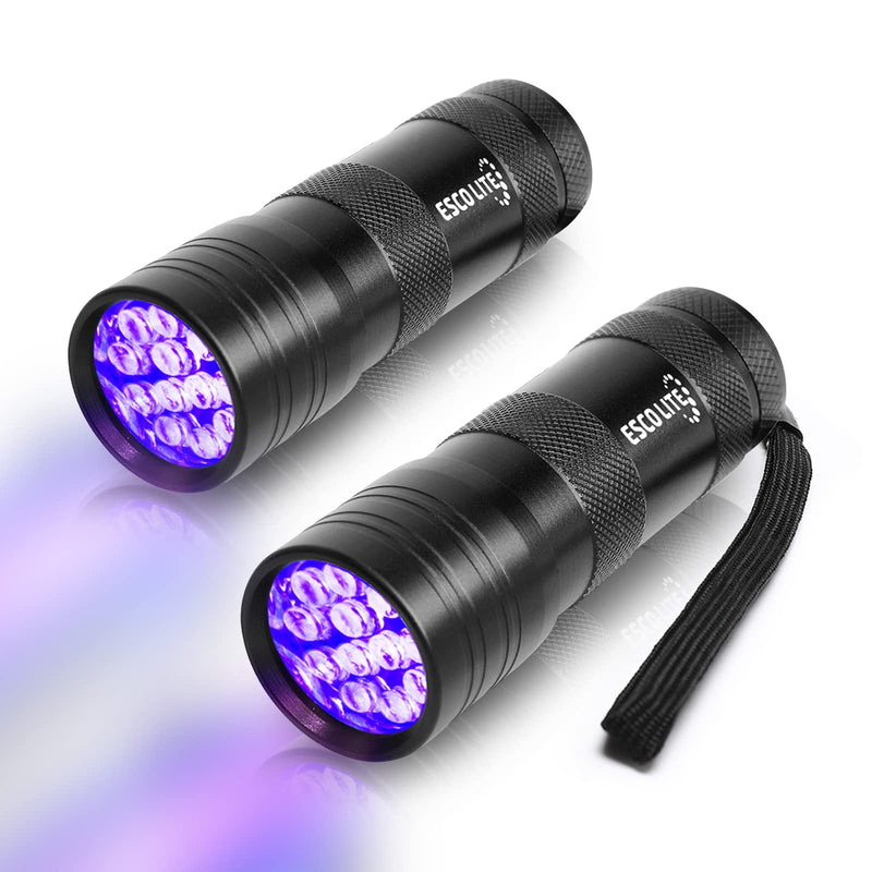 Escolite Black Light Flashlight, 12LED 395nm UV Handheld Black Light Mini, Dogs Urine Detector for Dry Urine Stains, Bed Bugs, Scorpions(2 Packs) - BeesActive Australia
