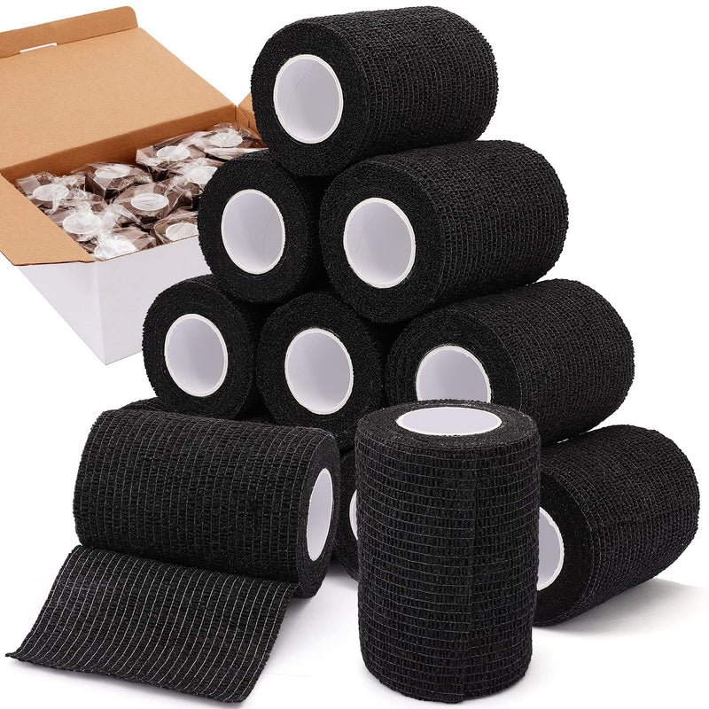 NANASO 12PCS Self Adhesive Bandage Wrap,4" x 5 Yards Elastic Adhesive Tape for Sports,Self Adherent Wrap for Pet,Breathable Cohesive Bandage for Wrist Ankle Knee Leg First Aid Sprains Swelling-Black - BeesActive Australia