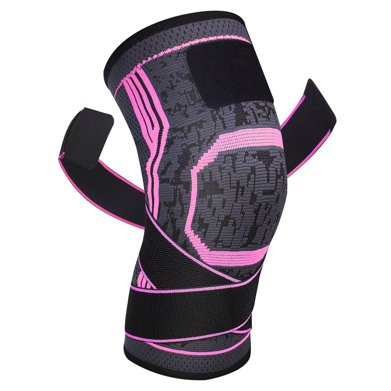 Compression Arthritis Knee Brace Support with Straps, Knee Sleeve Recovery from Meniscus Tear, ACL,MCL,Joint Pain Relief, Improve Performance for Running, Workout,Basketball. 1 Pack for Men and Women (Pink, XX-Large) Pink - BeesActive Australia