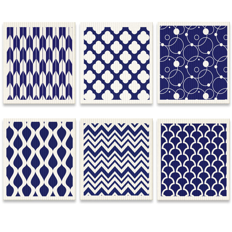 Patelai 6 Pieces Swedish Kitchen Dish Towels Kitchen Cloths Reusable Sponge Cleaning Cloths Absorbent Dish Cloth No Odor Hand Towel Quick Drying Washable Cleaning Wipes (Navy Geometry Style) Navy Geometry Style - BeesActive Australia