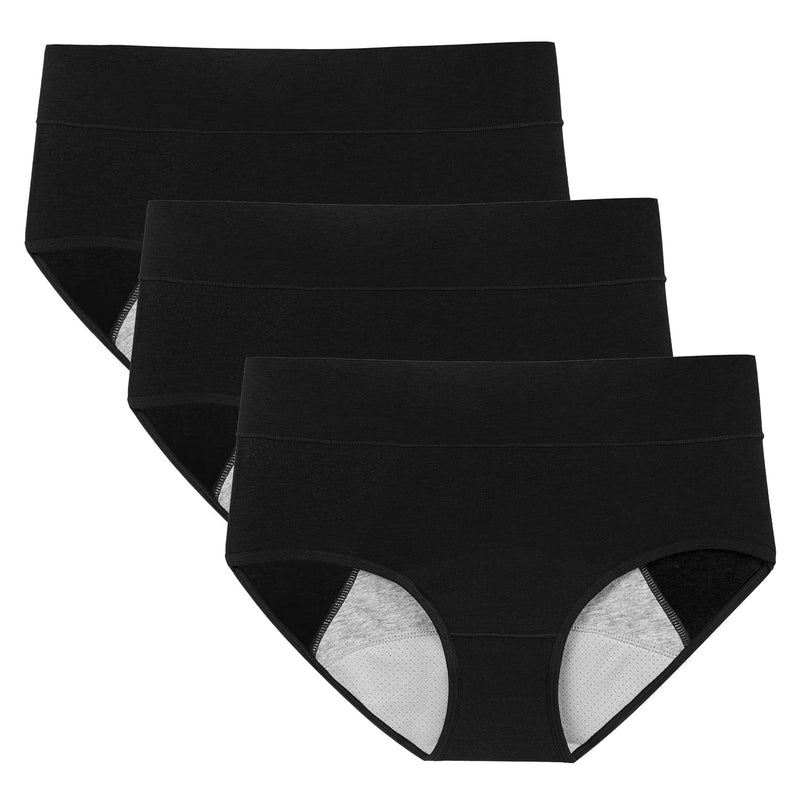 POKARLA Women's High Absorbency Period Cotton Underwear Heavy Flow Leakproof Panties(Regular&Plus Size) Black Medium