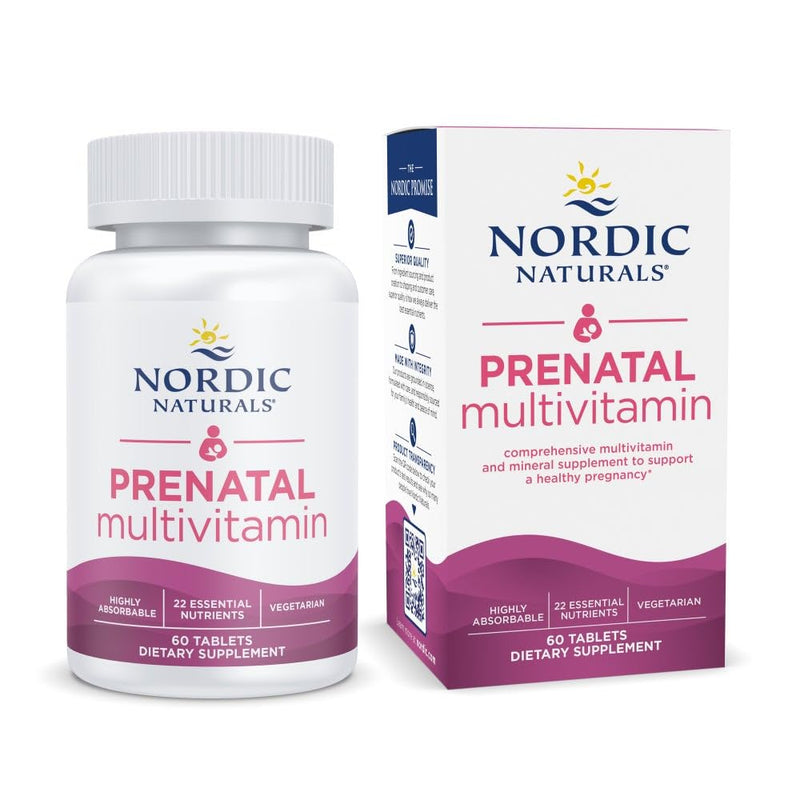 Nordic Naturals Prenatal Multivitamin, Vegetarian w/Folate, Iron, B6, 60ct | Supports Brain & Eye Development - 250mg Algae DHA Per Serving - Berry Lemonade Mini Chewables - Non-GMO & Third-Party Tested