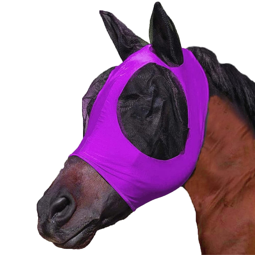 Horse Fly Mask,Fly Masks for Horses with Ears, Comfortable&Elasticity Lycra Upgrade Fly Mask with UV Protection (Purple) Purple