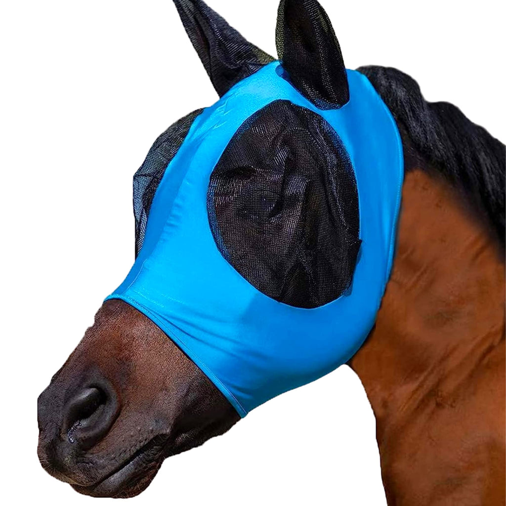 Horse Fly Mask,Fly Masks for Horses with Ears, Comfortable&Elasticity Lycra Upgrade Fly Mask with UV Protection(Sky Blue) Sky blue