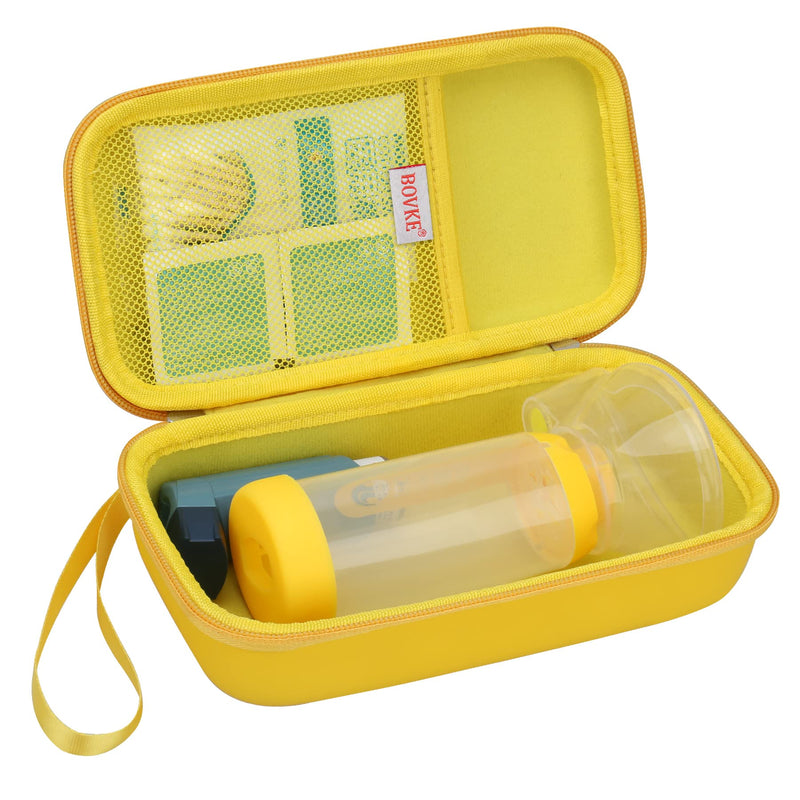 BOVKE Hard Travel Case for Asthma Inhaler, Inhaler Spacer for Kids and Adults, Masks, Inhaler Holder Asthma Carrying Bag with Mesh Pocket for Medicine and Other Accessories, Yellow (Case Only) - BeesActive Australia