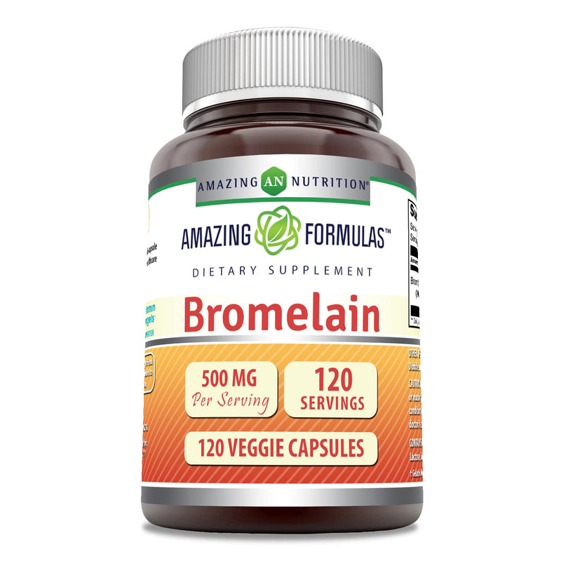 Amazing Formulas Bromelain Supplement | 500 Mg Per Serving |120 Veggie Capsules | Non-GMO | Gluten Free | Made in USA | Ideal for Vegetarians 1 Pack - BeesActive Australia
