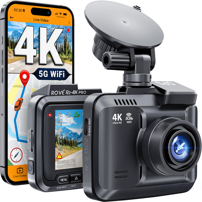 ROVE R2-4K PRO Dash Cam, Built-in GPS, 5G WiFi Dash Camera for Cars, 2160P UHD 30fps Dashcam with APP, 2.4" IPS Screen, Night Vision, WDR, 150° Wide Angle, 24-Hr Parking Mode, Supports 512GB Max - BeesActive Australia