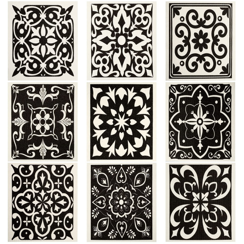 9 Pieces Black Print Swedish Kitchen Dishcloths Reusable Absorbent Hand Towels Sponge Cloth for Baking Cooking Home Kitchen Decoration Housewarming Gift - BeesActive Australia