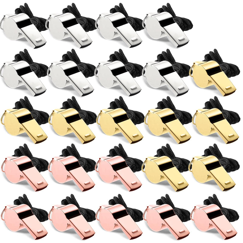Meooeck 24 Pieces Stainless Steel Sports Whistles Loud Metal Whistle with Lanyards Metal Loud Whistle for Referees Coaches Officials Police Football Basketball Soccer Hockey, 3 Colors - BeesActive Australia